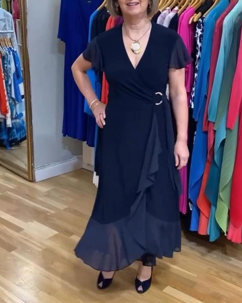 Solid color V-neck flowing elegant dress 202466 casual dresses summer