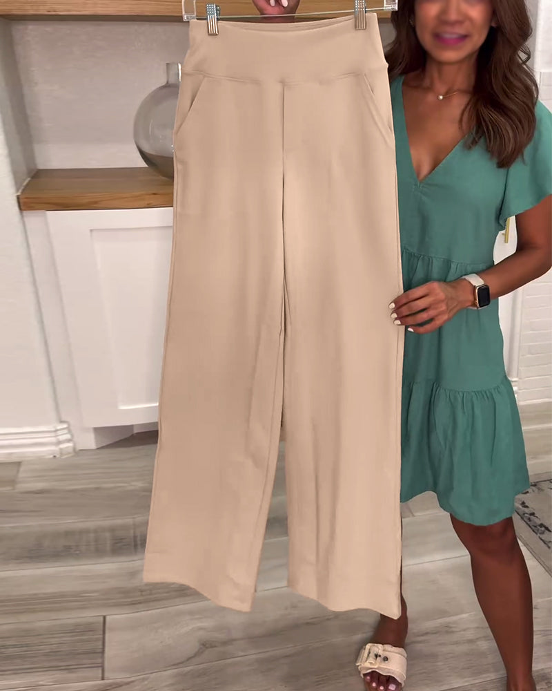 Solid color casual pocket trousers pants spring summer