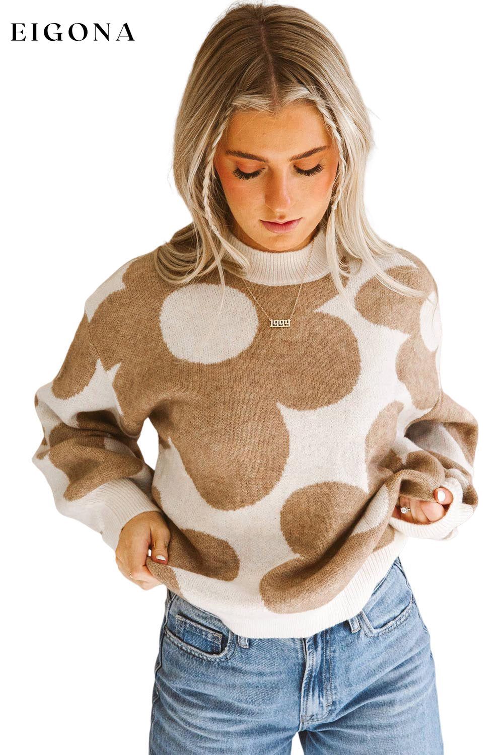 Big Flower Pattern Drop Shoulder Sweater Best Sellers clothes EDM Monthly Recomend Occasion Daily Print Floral Print Vintage Floral Season Fall & Autumn Style Southern Belle Sweater sweaters Sweatshirt