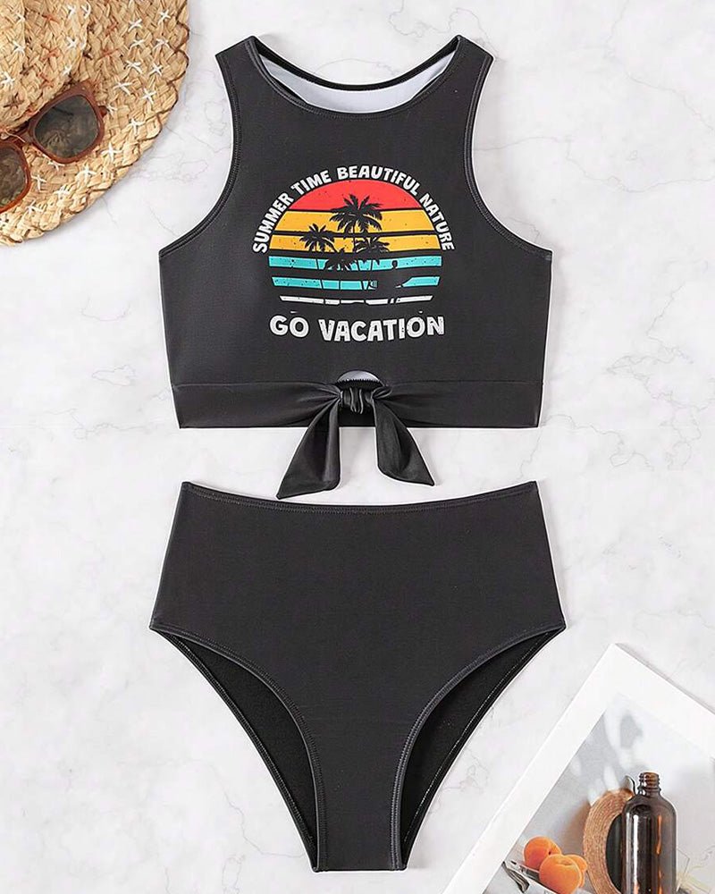 Sleeveless Printed Triangle Swimsuit