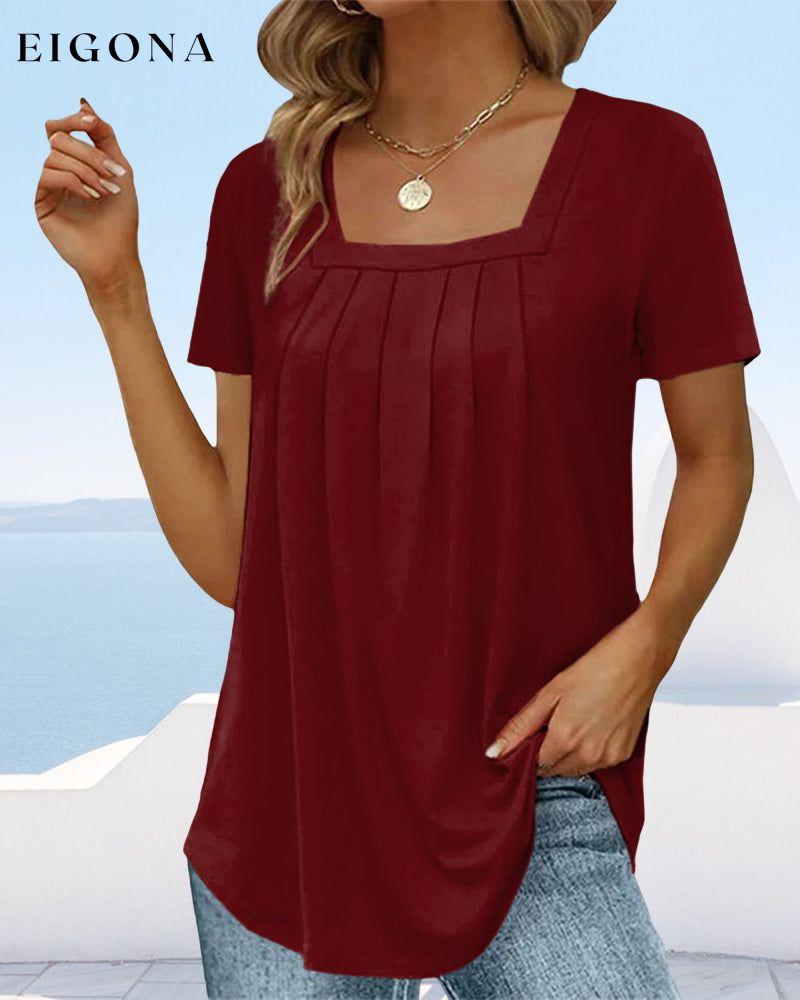 Square neck solid color short sleeve t-shirt 23BF clothes Short Sleeve Tops Summer T-shirts Tops/Blouses