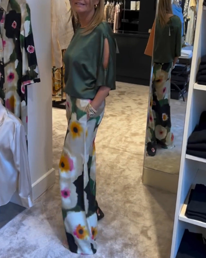 Fashion floral print hollow set 202466 spring summer two-piece sets