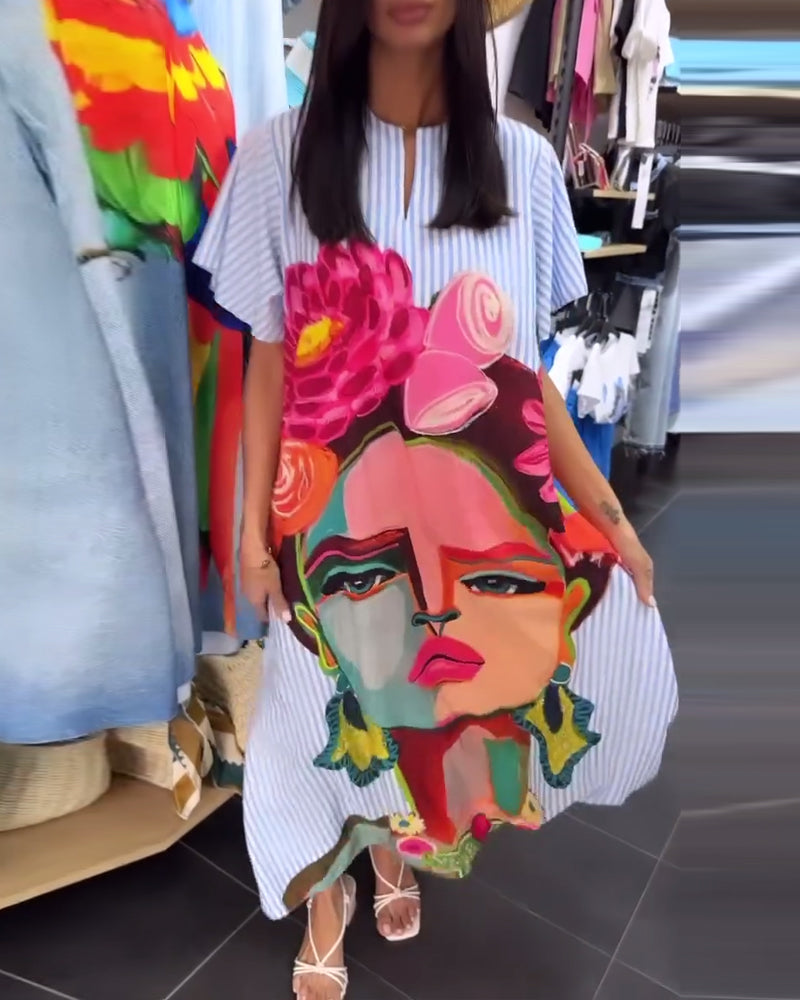 Casual striped character print short sleeve dress 202466 casual dresses summer