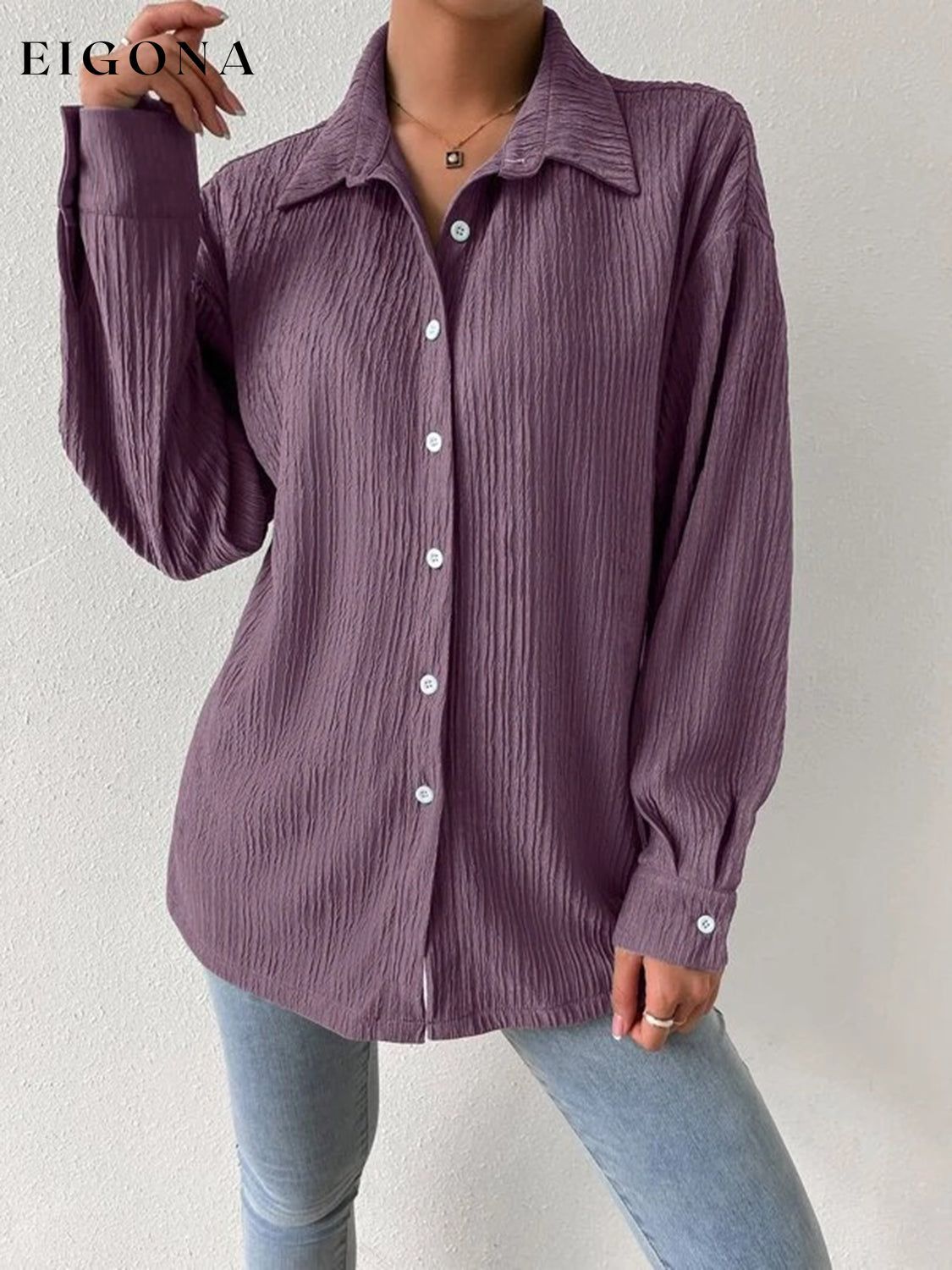 Textured Drop Shoulder Shirt Jacket clothes jacket Ship From Overseas Shipping Delay 09/29/2023 - 10/03/2023 top trend Y@L@Y