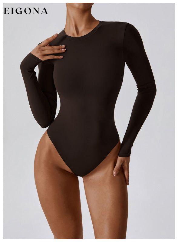 Long Sleeve Bodysuit, Round Neck Sexy Tight Long Sleeve Casual Bodysuit Coffe bodysuit bodysuits Clothes long sleeve shirts long sleeve top shirt shirts