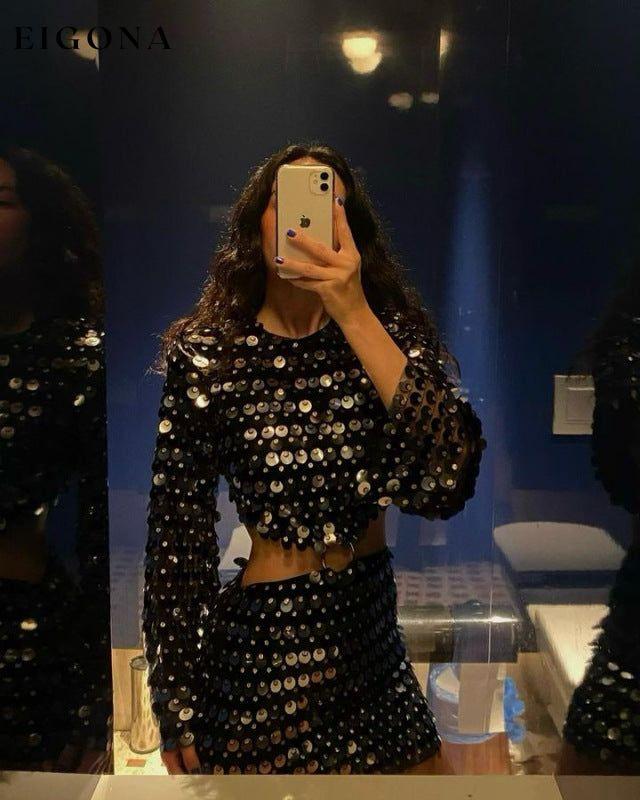 Women's fashion new sequined irregular Sequin Cutout dress Black clothes dress dresses evening dress evening dresses long sleeve dresses long sleve dresses pink dresses short dress short dresses