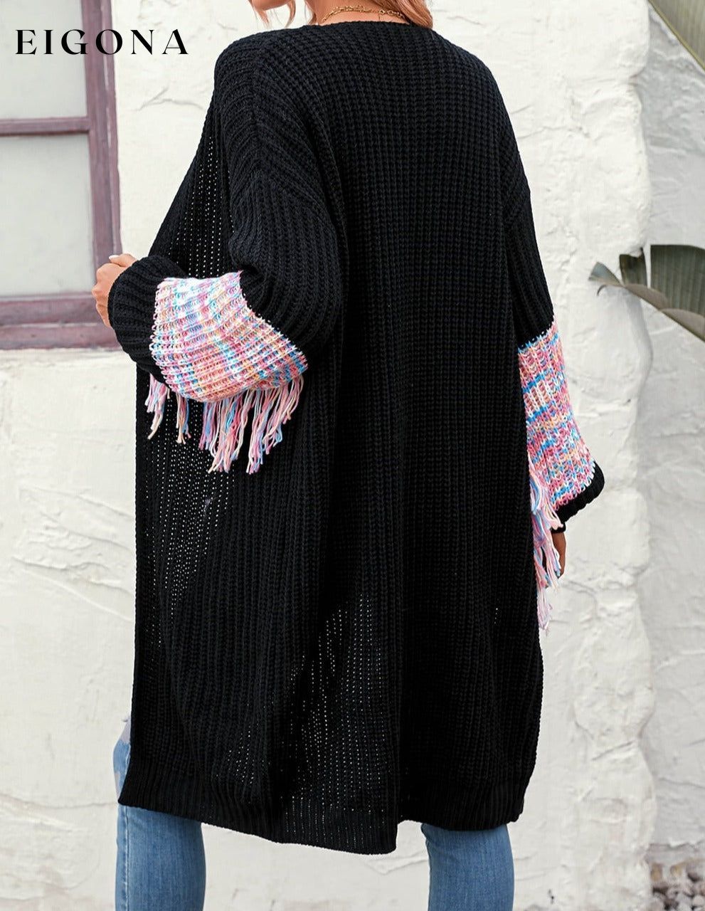 Fringe Sleeve Dropped Shoulder Cardigan cardigan clothes long sleeve M&Y Ship From Overseas top