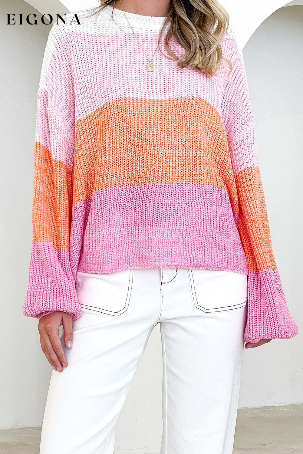 Ribbed Color Block Long Sleeve Sweater clothes long sleeve Ship From Overseas sweater SYNZ topb trend