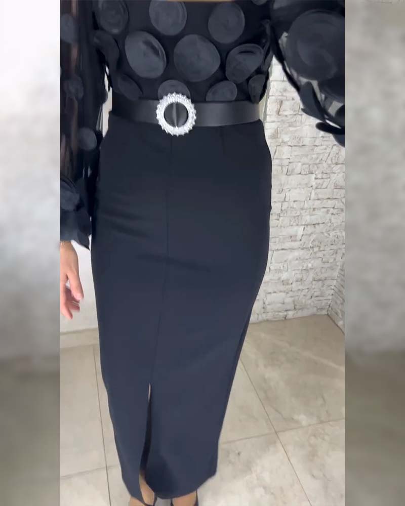 French-Style Lantern Sleeve Fitted Dress