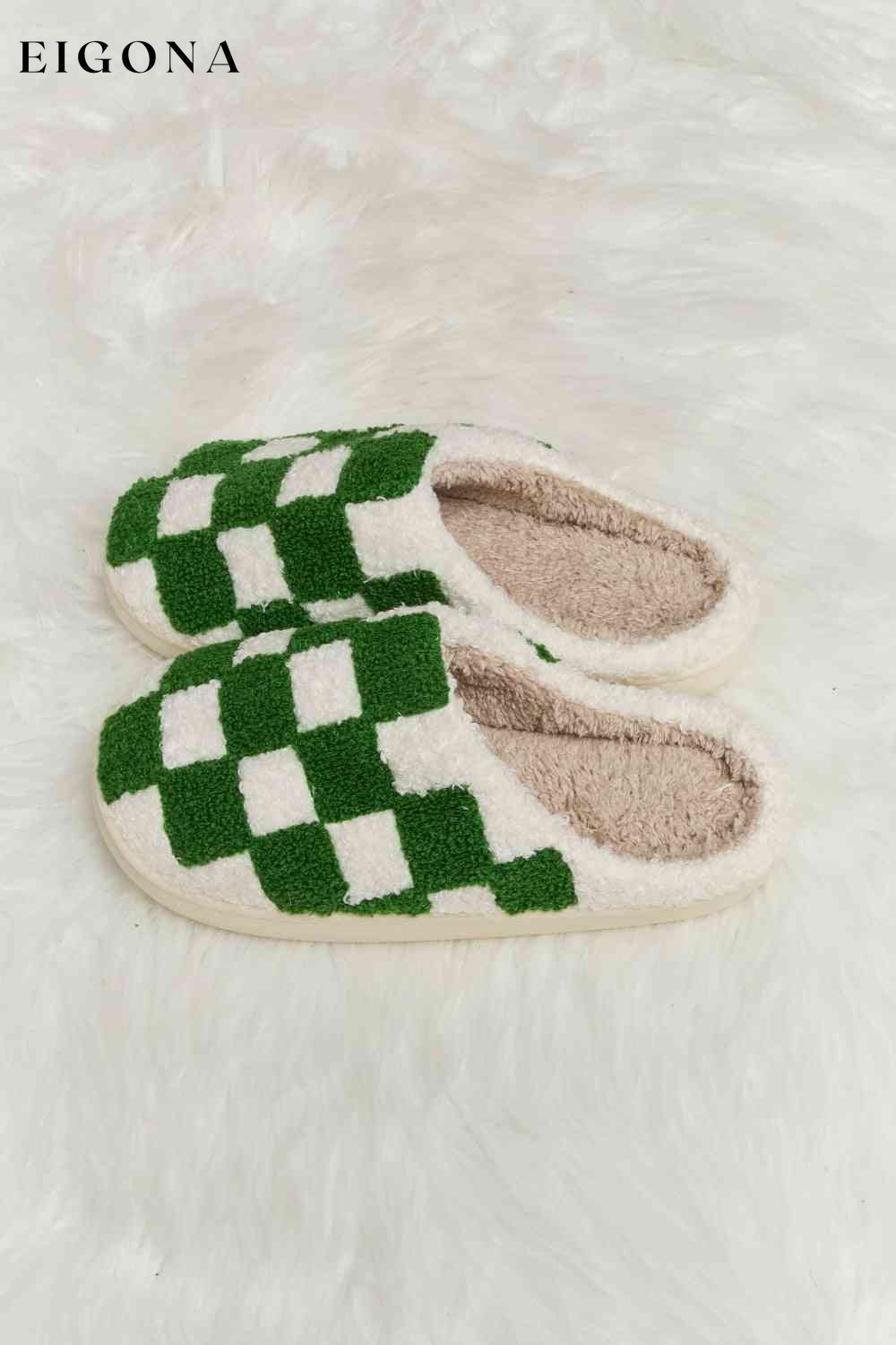Checkered Print Plush Slide Slippers Melody Ship from USA Shoes womens shoes