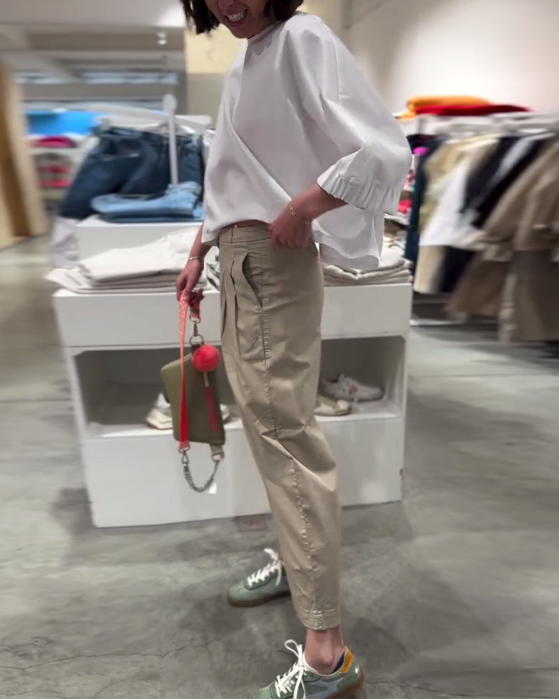 Lockere Bluse mit Fledermausärmeln in Volltonfarbe