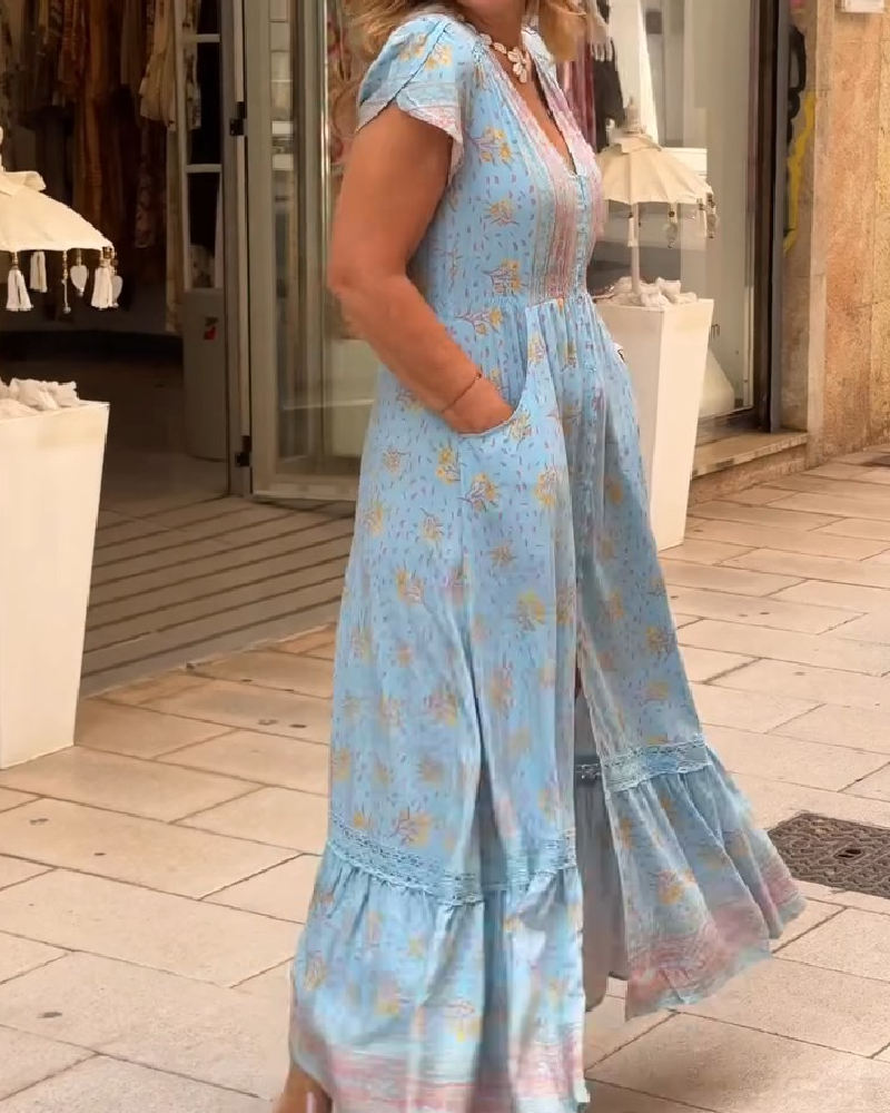 Floral Long Waist-Defined Dress