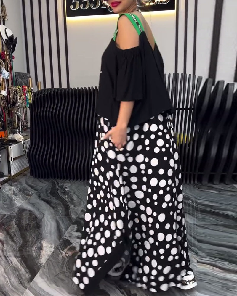 Lässiges Hosenträger-Patchworkkleid mit Punkten