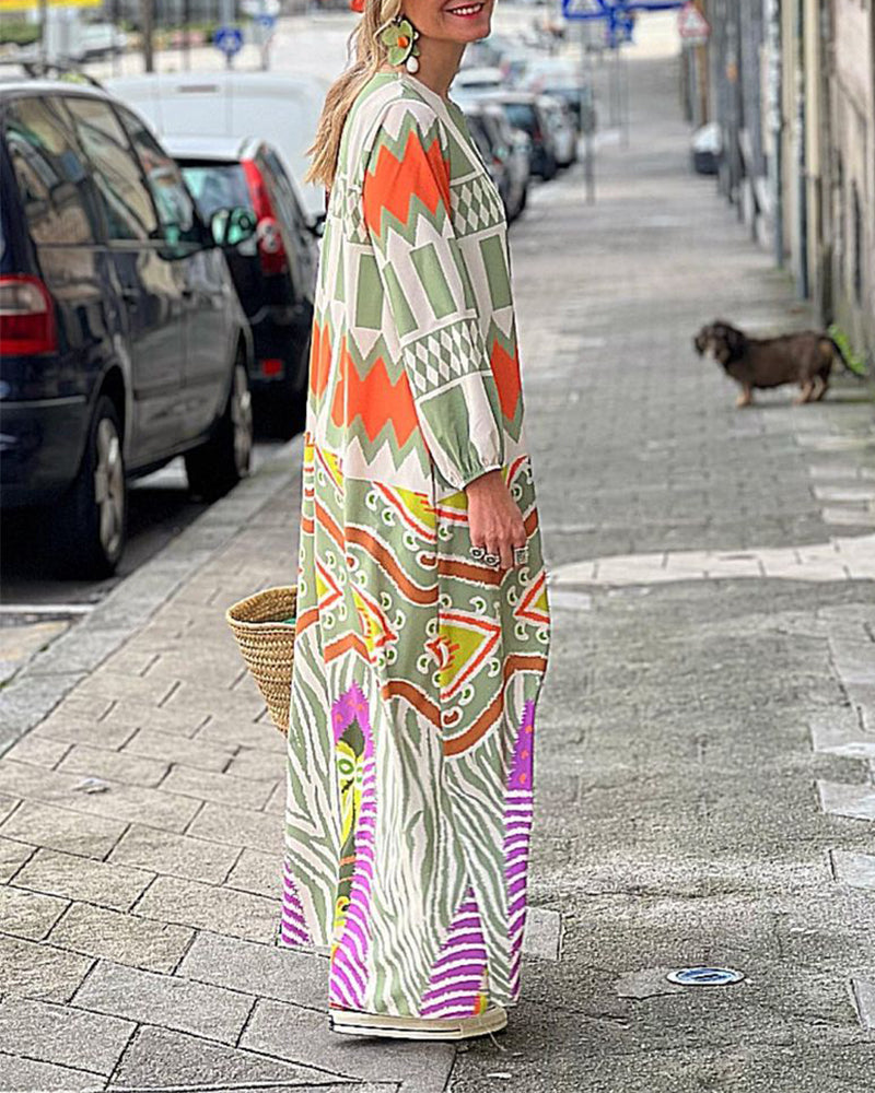 Retro print casual swing maxi dress 202466 casual dresses spring summer vacation dresses