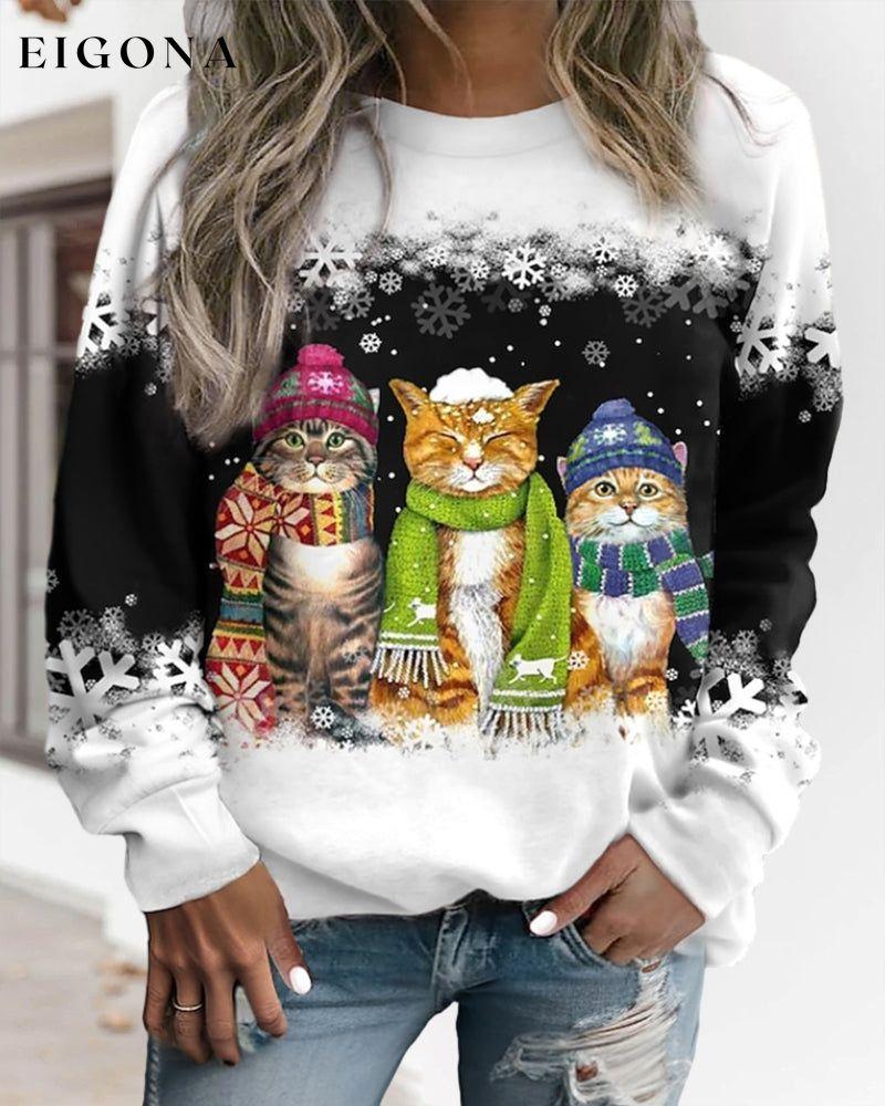 Cat print round neck sweatshirt 2023 f/w 23BF cardigans Clothes hoodies & sweatshirts spring Tops/Blouses