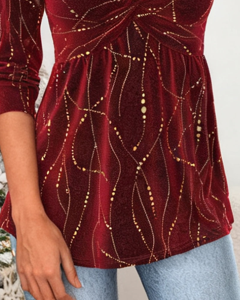 Long-Sleeved V-Neck Twist Top