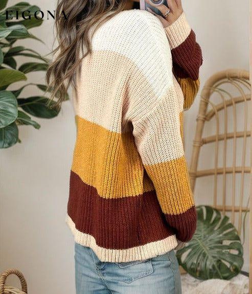 Color Block Round Neck Long Sleeve Sweater clothes Ship From Overseas SYNZ