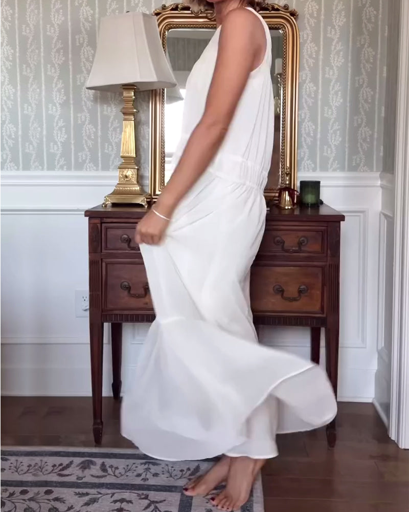 Temperamentvolles ärmelloses, einfarbiges langes Kleid