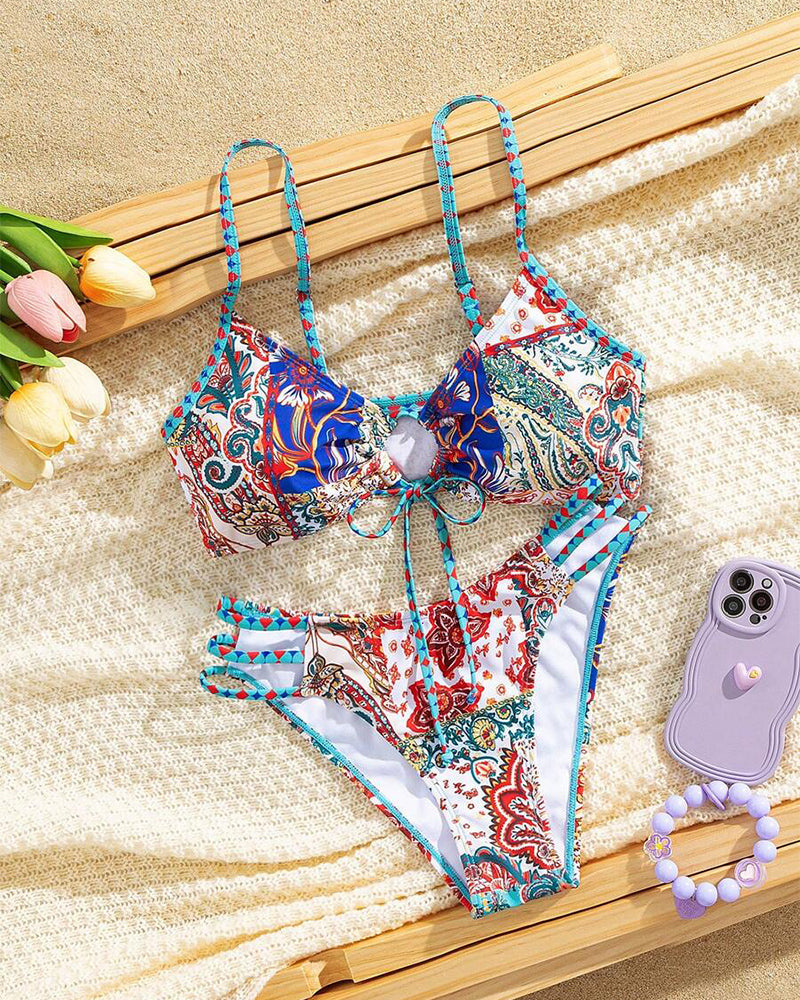 Sexy Triangel-Bikini mit Schnürung und Print