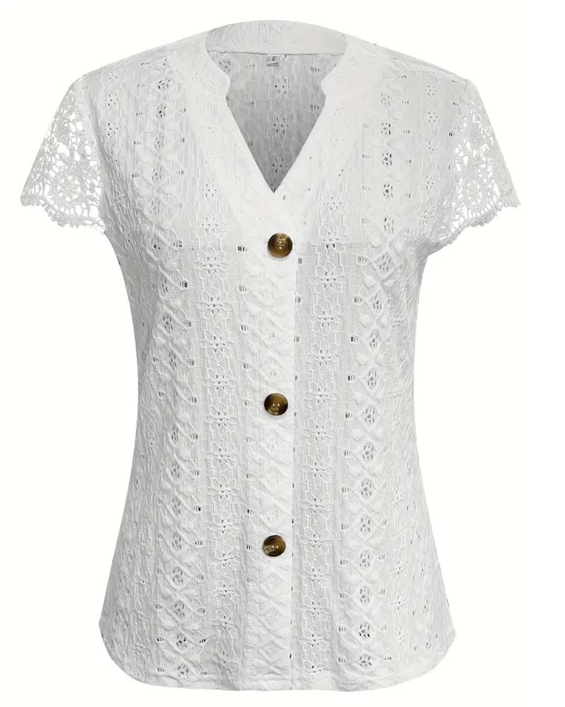 Camicetta a maniche corte con motivo cavo in tinta unita