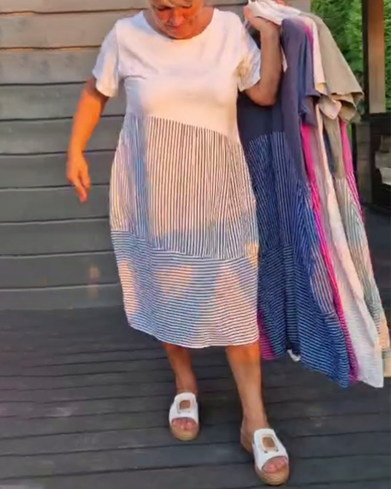 Round neck short sleeve striped dress 202466 casual dresses summer