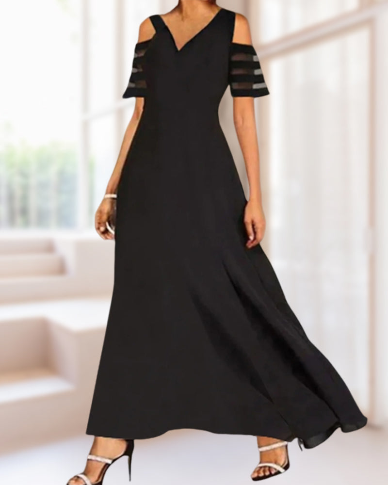 Elegant V-neck off-shoulder short-sleeve maxi dress 202466 casual dresses summer