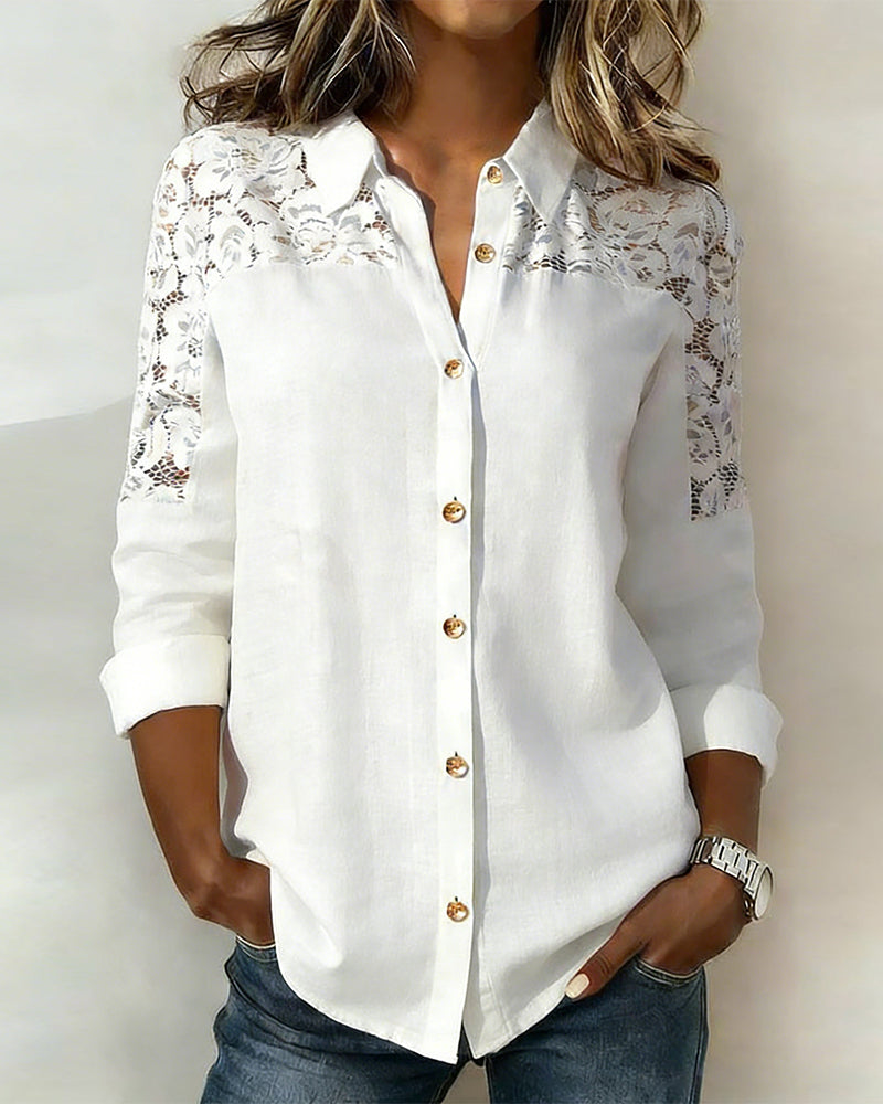 Lace Patchwork Lapel Fashion Blouse