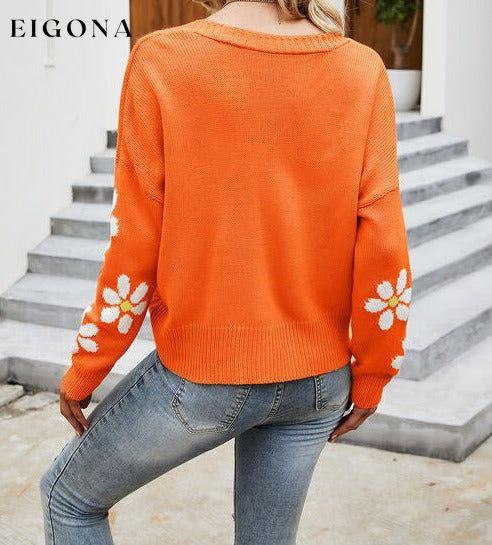 Flower Pattern Button Front Sweater Cardigan cardigan cardigans clothes Ship From Overseas Sweater sweaters X.X.W