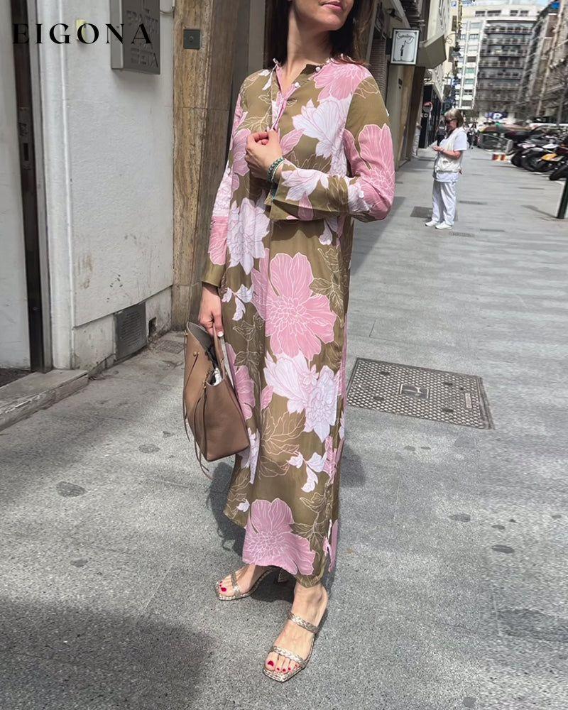 Casual floral print long sleeve slit maxi dress casual dresses spring summer