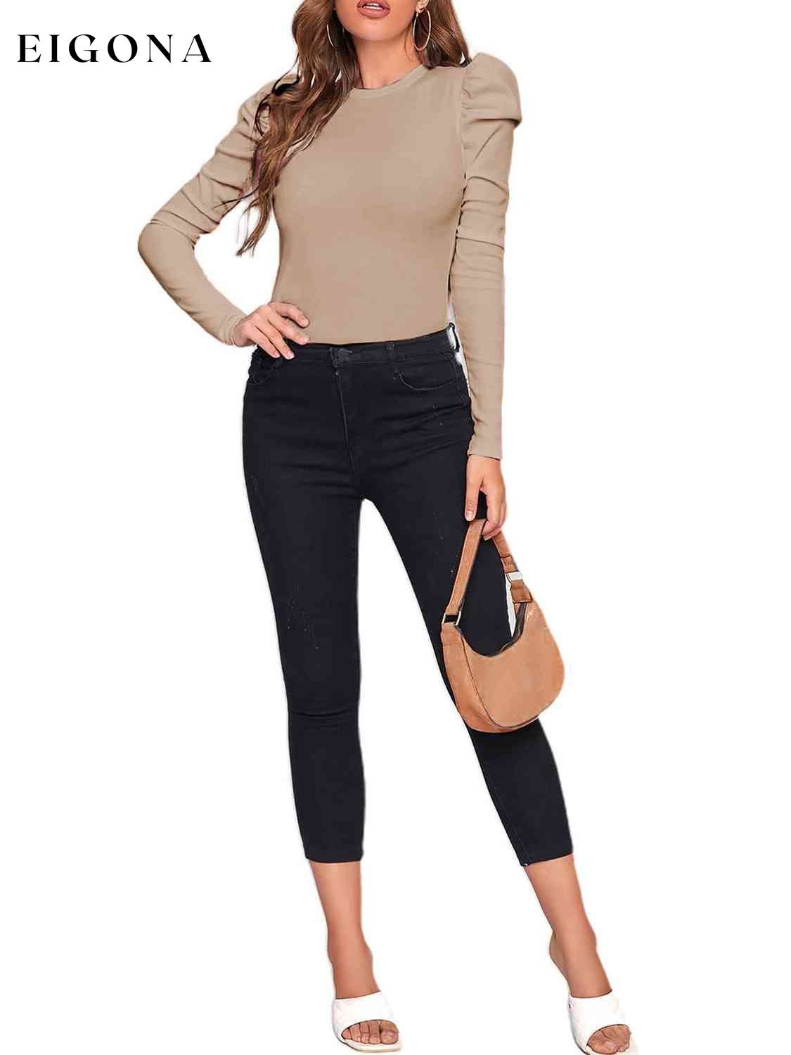 Round Neck Leg-Of-Mutton Sleeve Top A.L.D. clothes long sleeve shirt long sleeve shirts long sleeve top long sleeve tops Ship From Overseas shirt shirts top tops