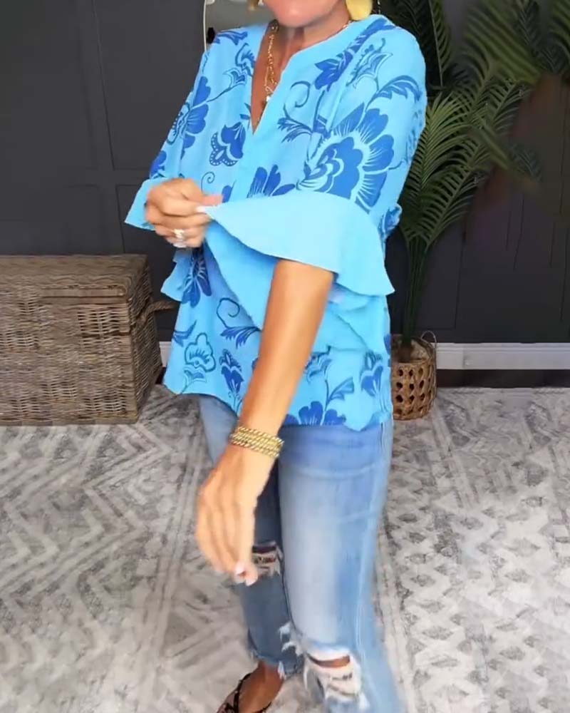 Loose Short-Sleeve Print Blouse