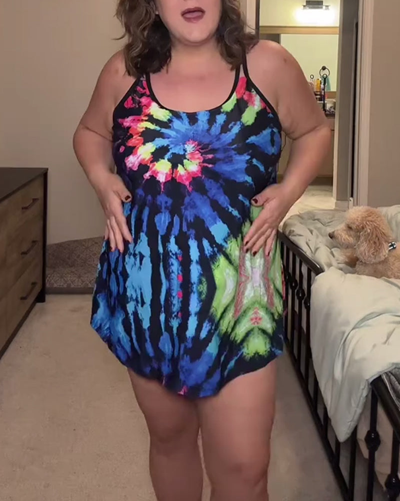 Tie-Dye Print Loose Fit Tankini
