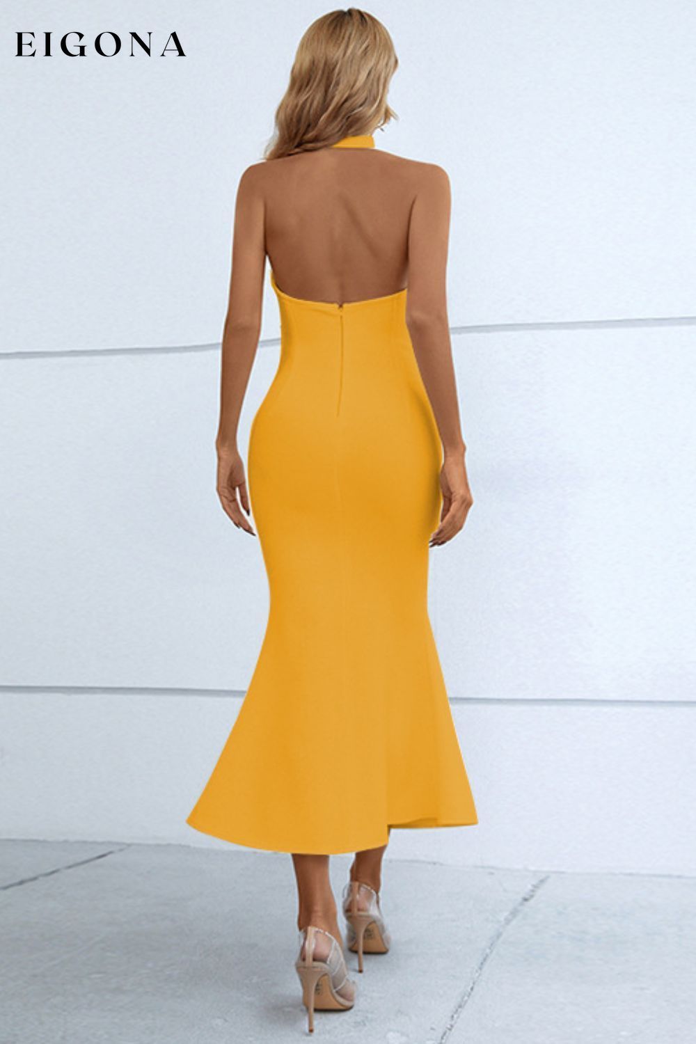 Halter Neck Split Fishtail Bodycon Cutout Midi Dress clothes dress dresses evening dress evening dresses midi dress midi dresses NF Ship From Overseas short sleeve dress short sleeve dresses