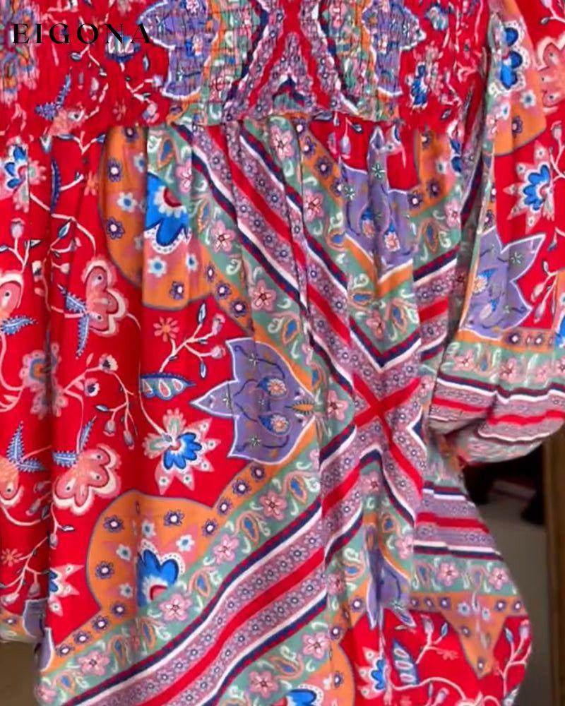 V-Neck Printed Long Sleeve Blouse blouses & shirts spring summer