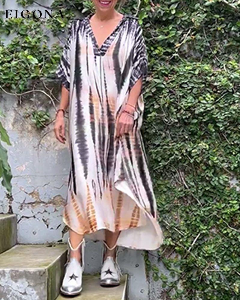 Lapel slit contrast print dress casual dresses spring summer