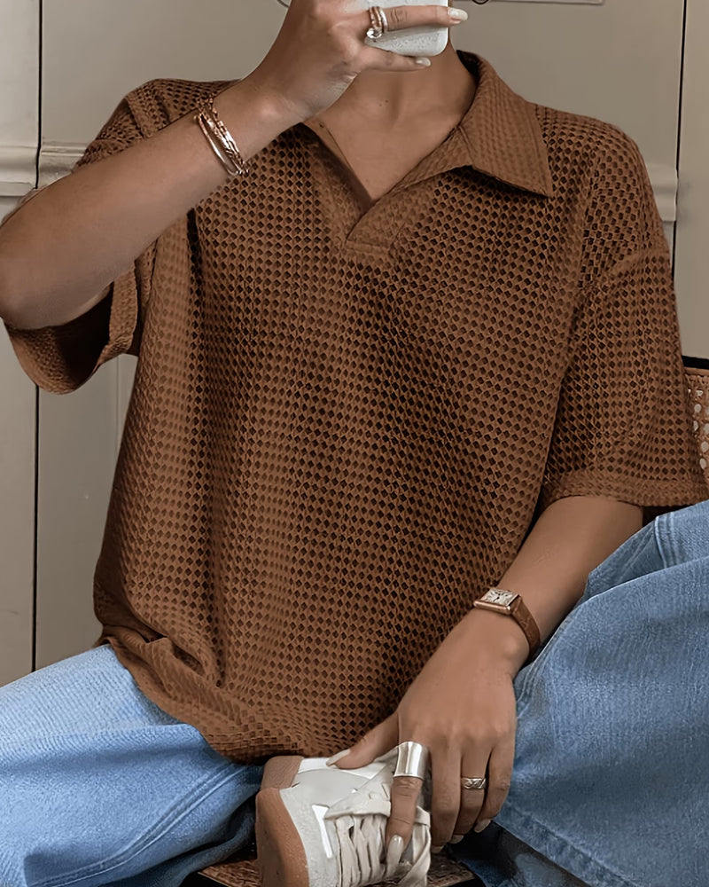 Polo Lapel Drop Shoulder T-Shirt