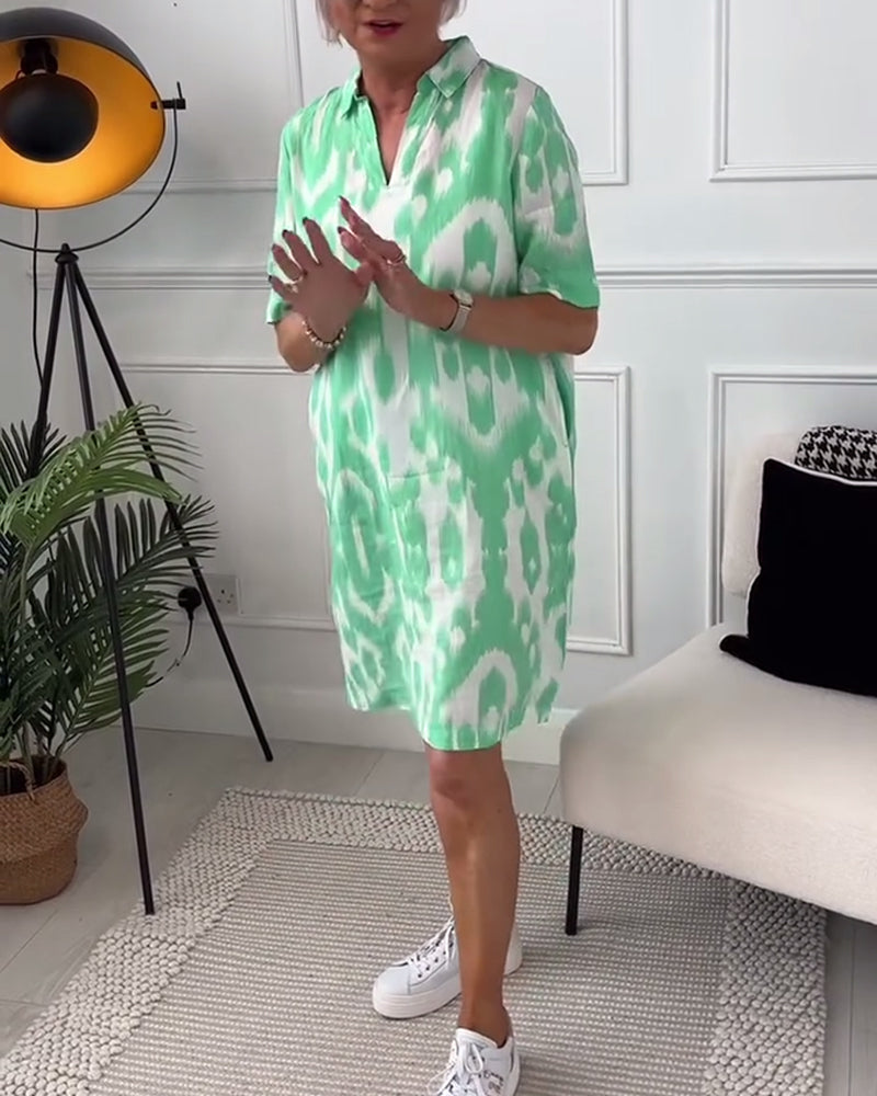 Lapel short sleeve printed dress 202466 casual dresses summer