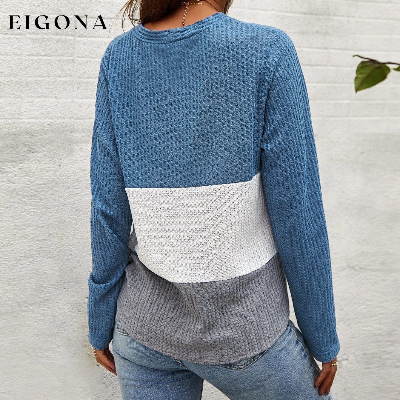 Cut And Sew Panel Knot Hem Waffle Knit Tee __stock:500 clothes refund_fee:800 tops