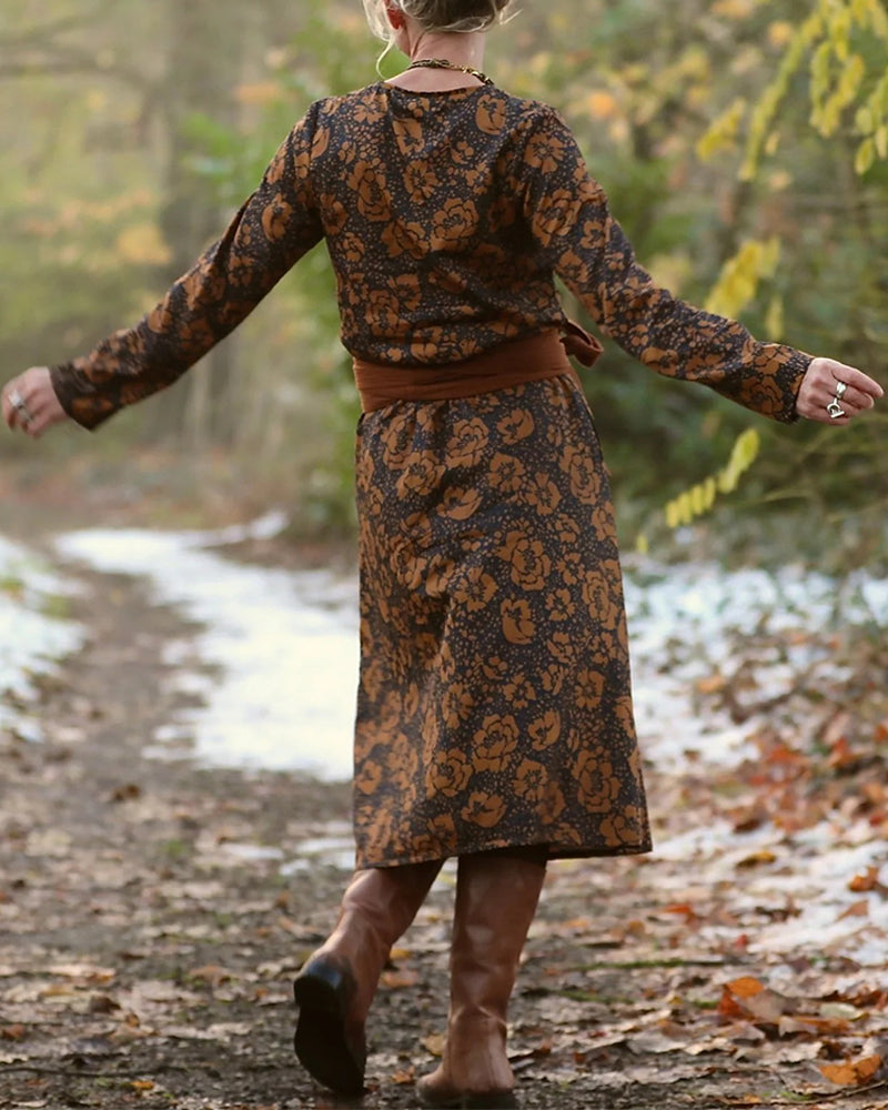Floral Print Round Neck Loose Dress
