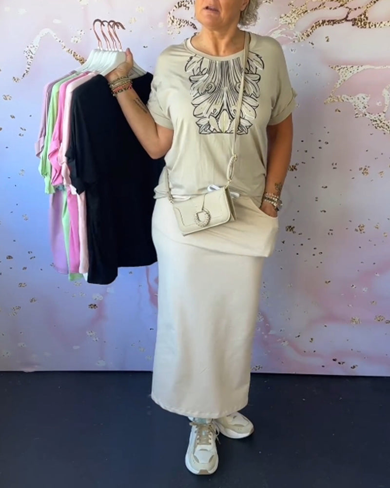 Simple printed round neck casual t-shirt 202466 summer t-shirts