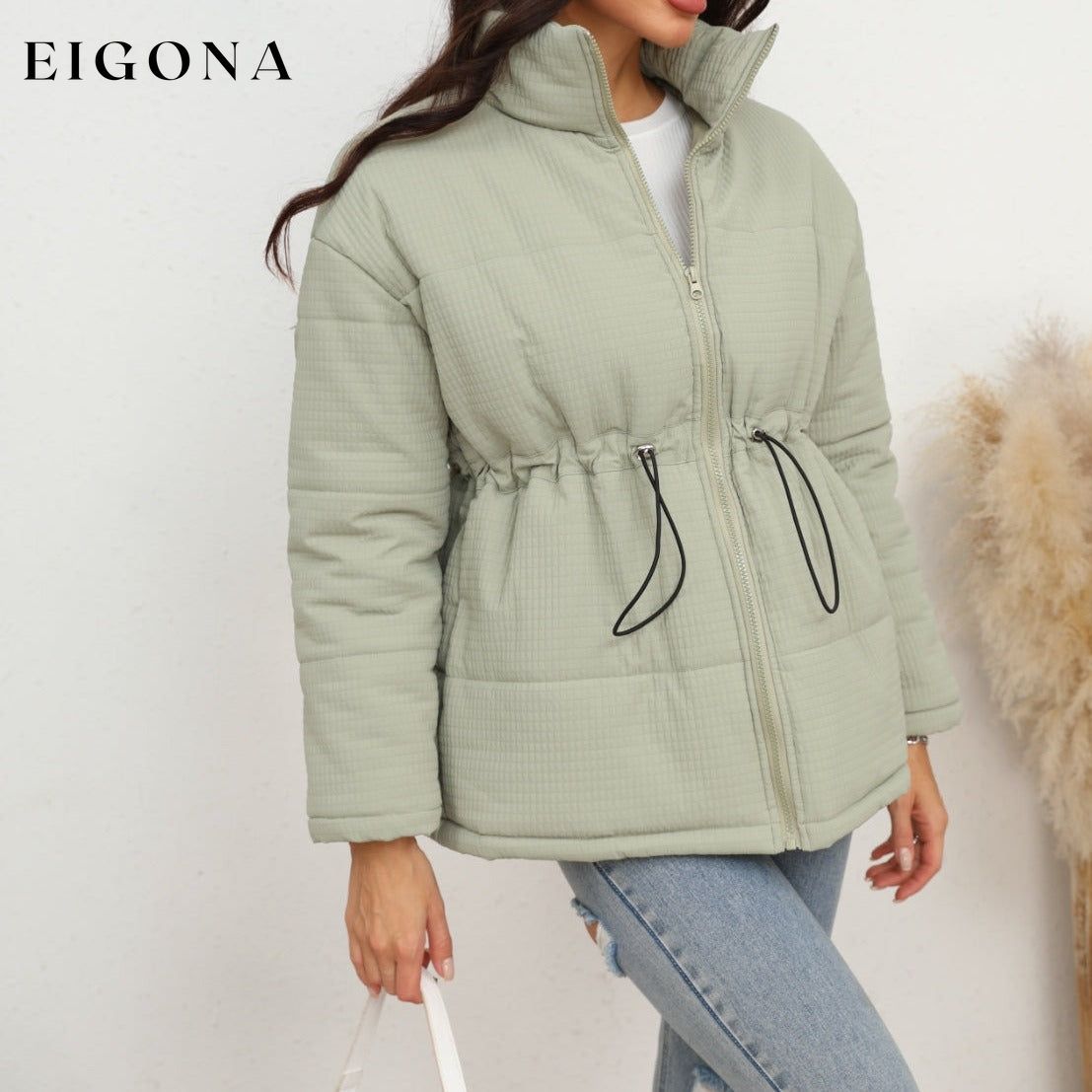 Drawstring Waist Zip-Up Fahsion Puffer Jacket CATHSNNA clothes Jackets & Coats Ship From Overseas Shipping Delay 09/29/2023 - 10/03/2023