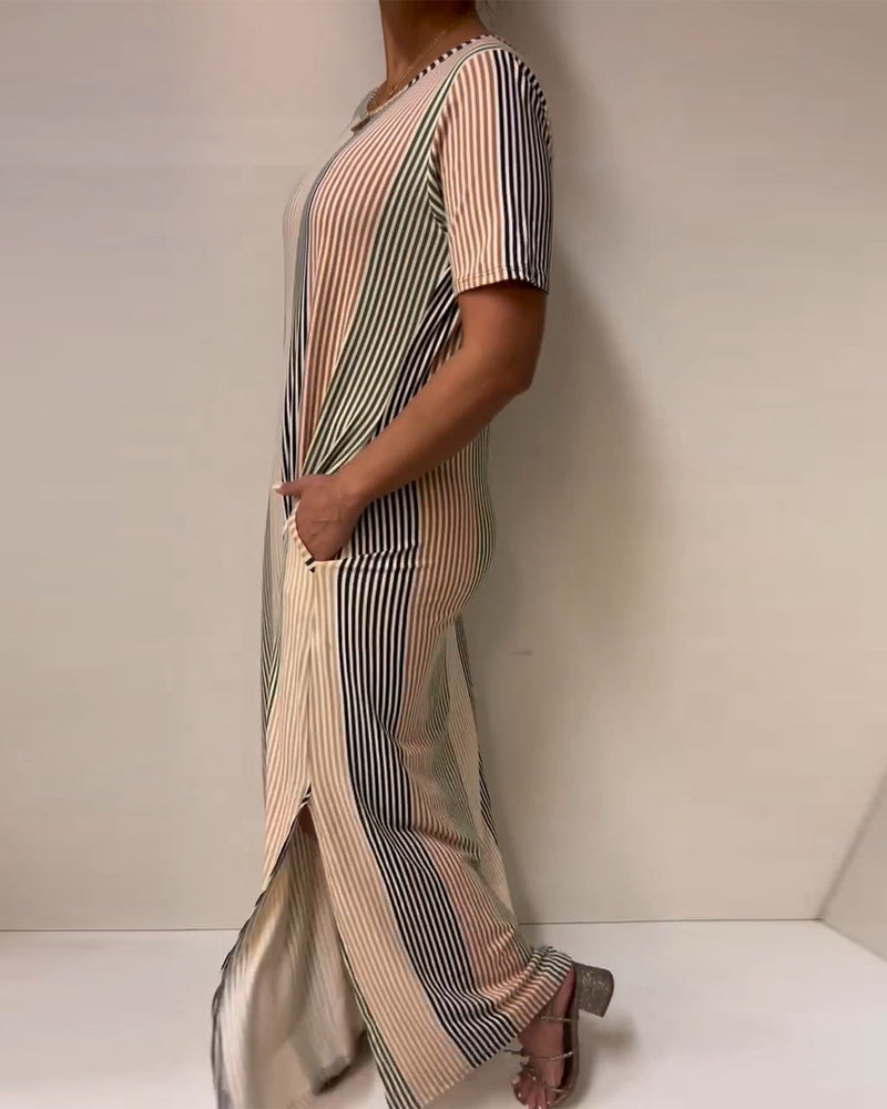 Abito lungo casual con spacchi a righe