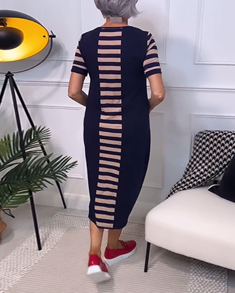 Striped print pocket round neck dress 202466 casual dresses summer