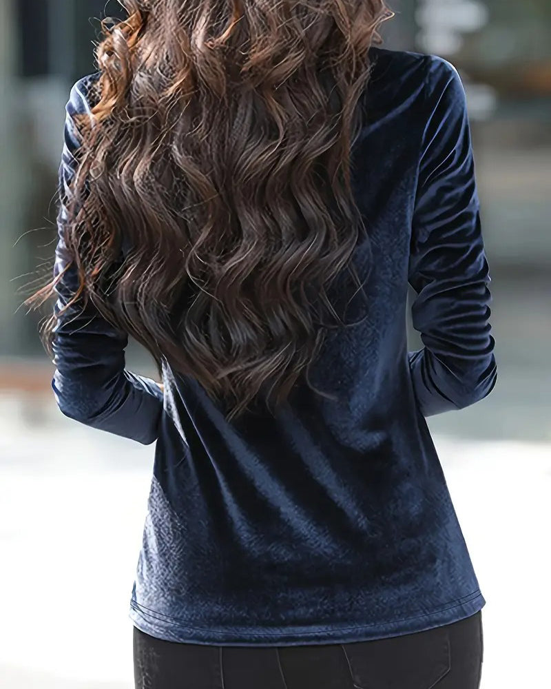 High-Neck Fashionable Solid Color T-Shirt