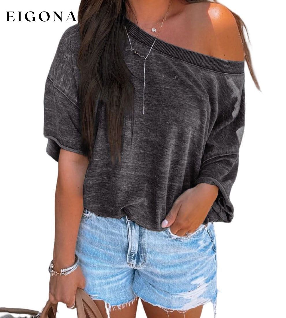 Dark Gray Drop Shoulder Sleeve Oversize Bodysuit clothes Collar Off Shoulder Occasion Daily oversized bodysuit Print Solid Color Season Summer shirt short sleeve Style Casual top