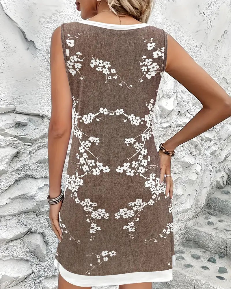 Lässiges ärmelloses Kleid mit Westenprint