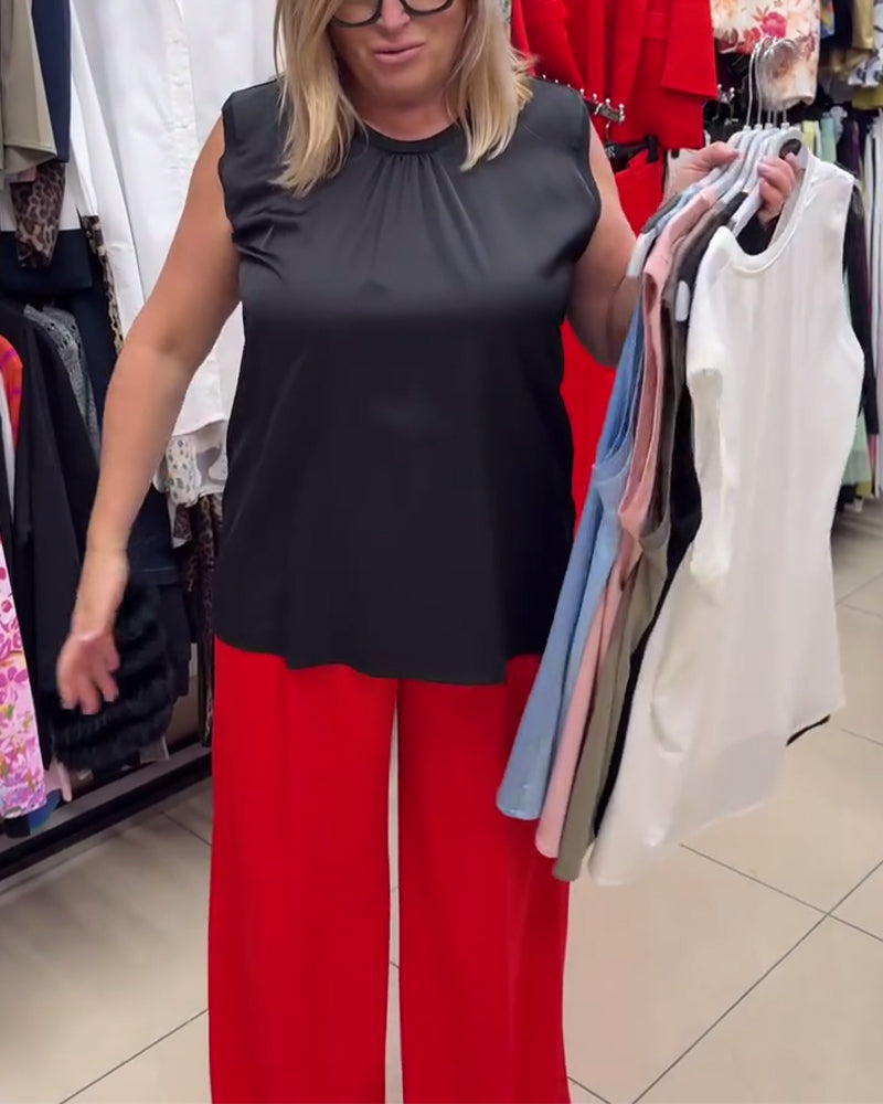 Ärmelloses Tanktop mit Rundhalsausschnitt und einfarbiger Farbe