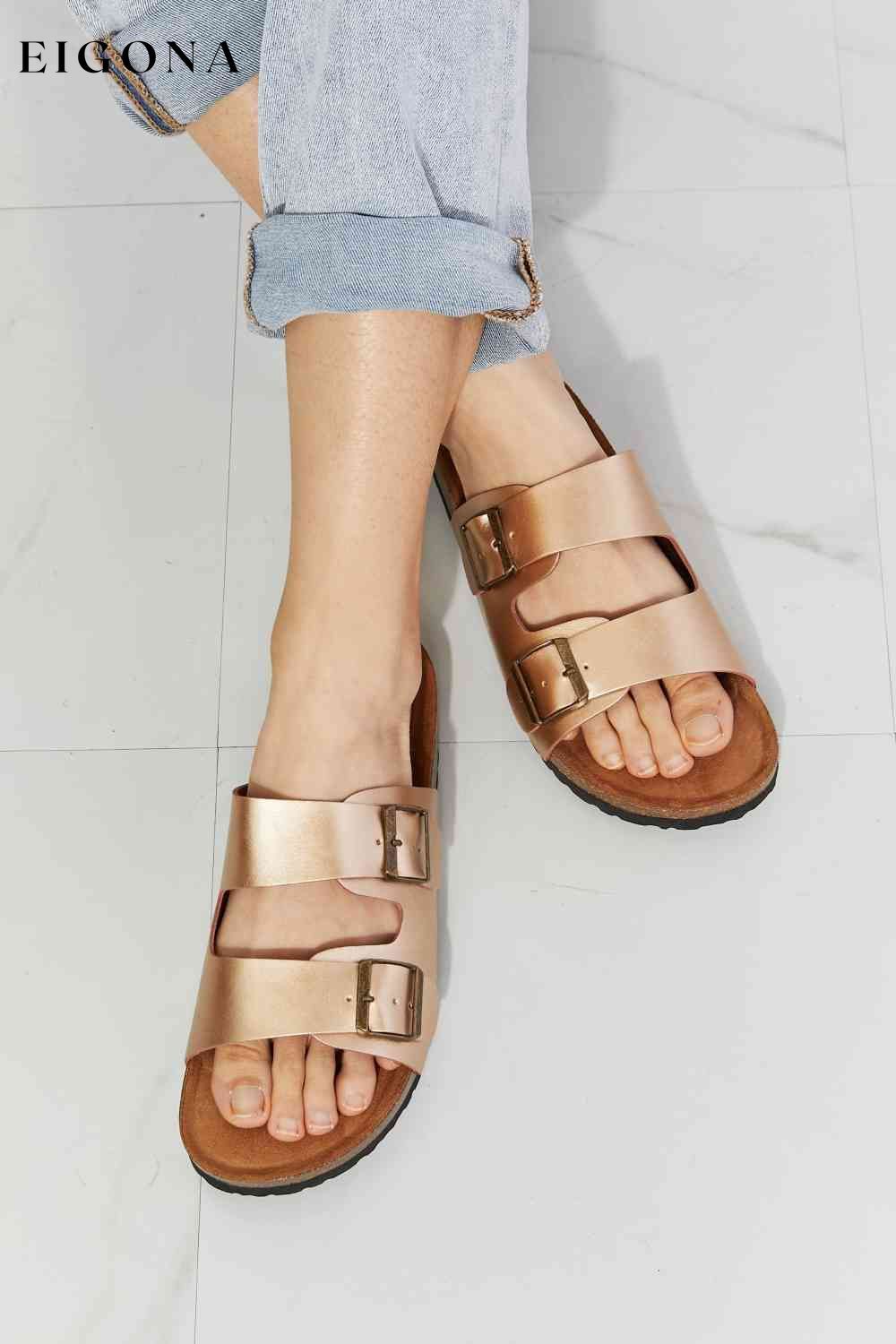 Best Life Double-Banded Slide Sandal in Gold Melody Ship from USA shoes womens shoes