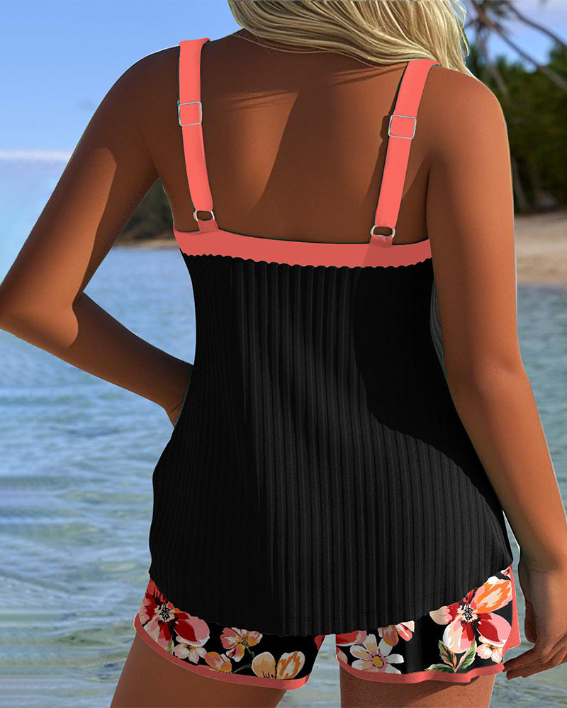 V-Neck Printed Sports Boxer Shorts Tankini