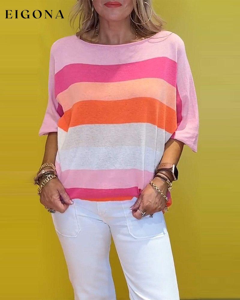 Round Neck Striped Printed T-Shirt spring summer t-shirts